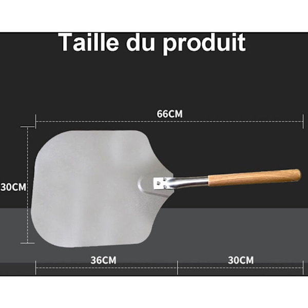 Pizzapade i aluminium med stor overflate og trehåndtak - Praktisk, enkel å oppbevare og ideell for griller og ovner - Mål: 66 x 12\"