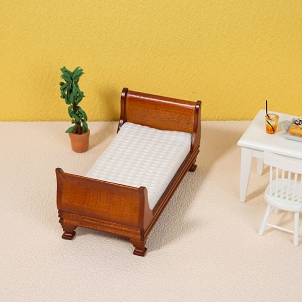 1/12 Dukkehuss Mini Enkelt Seng Hus Soveværelse Møbler Model Dukkehuss Dekoration Tilbehør