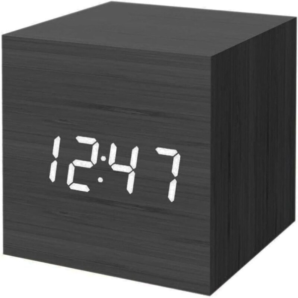 Digital väckarklocka, Mini Modern Cube skrivbordsväckarklocka med trä LED-ljus, visar tid och temperatur för barn, sovrum, hem, sovsalar, resor