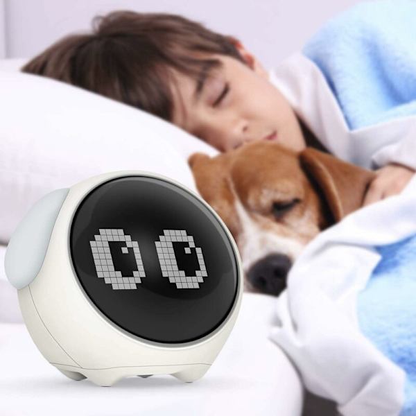 Barnens digitala väckarklocka, söt emoji-väckarklocka för barn, 5 röster, snooze-funktion, datum, temperatur, 12/24 timmar, barnklocka med röstaktiverad Ni