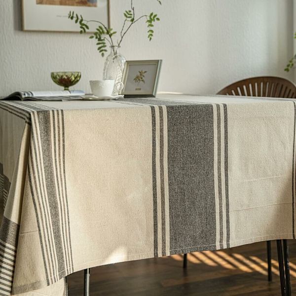 Brun Burlap Duk i Bomull Lin Stripete Piknik Duk Tungt Stoff for Salongbord Kjøkkeninnredning Rektangulær 55\" x 86\" (6-8 Seater)