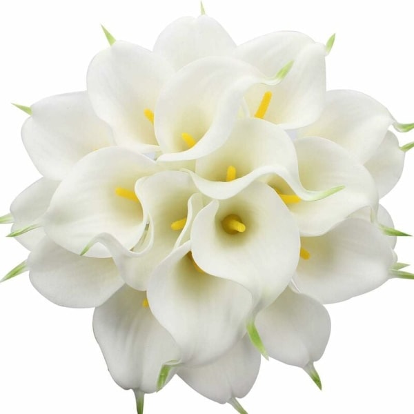 20 st Calla Lily Brudbukett Konstgjorda Latex Blomhuvud Real Touch Hem Bröllop Fest Dekoration (Vit-Gul)