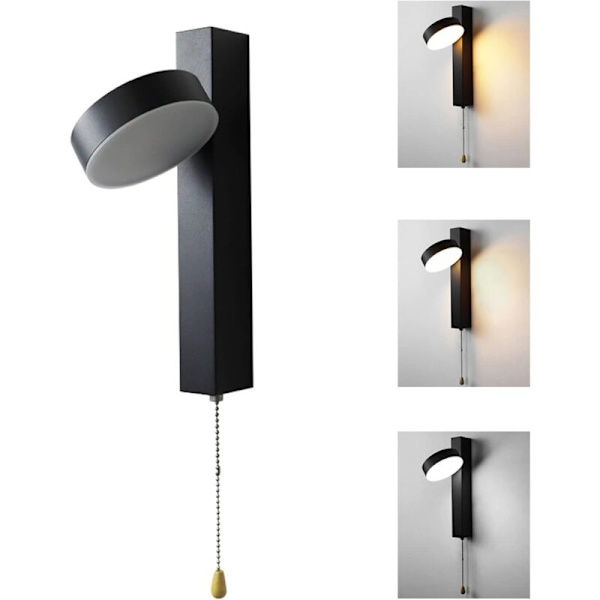 Indendørs væglamper Moderne 3 Farvetemperatur LED Væglampe 7W Indendørs Væglampe 180° Rotation Væglamper (Rund Sort)