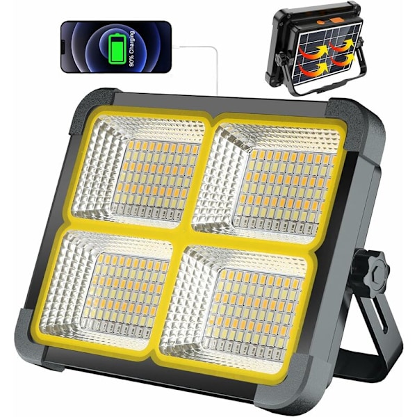 Mascot Uppladdbar LED-Arbetsbelysning 100W, Uppladdbar Byggarbetsplatsbelysning Solpanel 4 Belysningslägen, Perfekt för Camping, Arbeten, Fiske