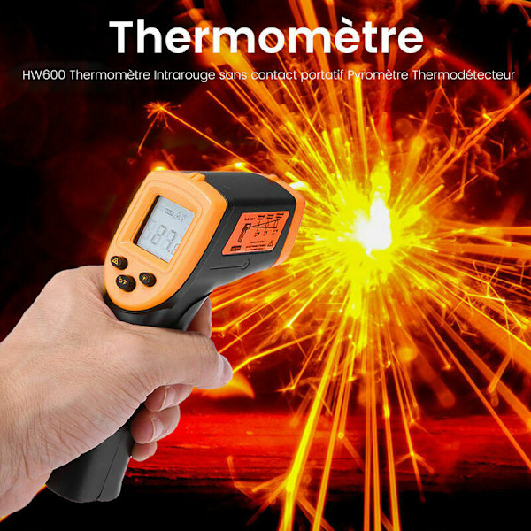 Bærbar berøringsfri infrarød termometer, LCD digital detektor, -50 600 grader Celsius/-58 1122 grader Fahrenheit (ikke egnet til mennesker), med