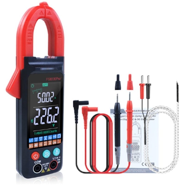 DC/AC Digitalt Tangamperemeter 6000 Tællinger 400 A Amperemeter Stort Farvedisplay Spændingstester FS8330Pro plus Rød