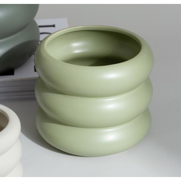 Kreativ enkel cirkel vase dekoration Keramisk urtepotte til hjemmet (græsgrøn HP-T-2)