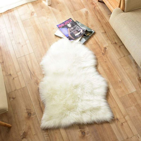 Luksusinen Pehmeä Tekokaritsan Nahka Tuolin Päällinen, Istuintyyny, Plussinen Turkismatto Makuuhuoneeseen, 0,6 x 0,9 m, Valkoinen