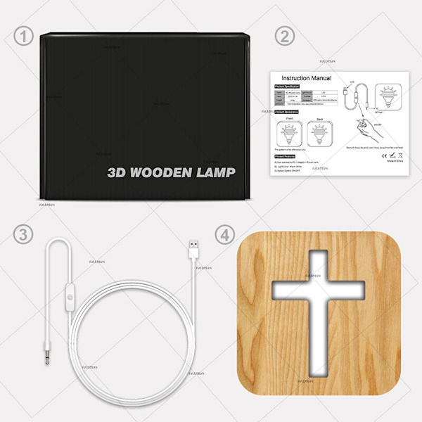 3D LED-lampe nattlys USB-skrivebordslampe kristendom krusifiks håndverk for trekorspynt