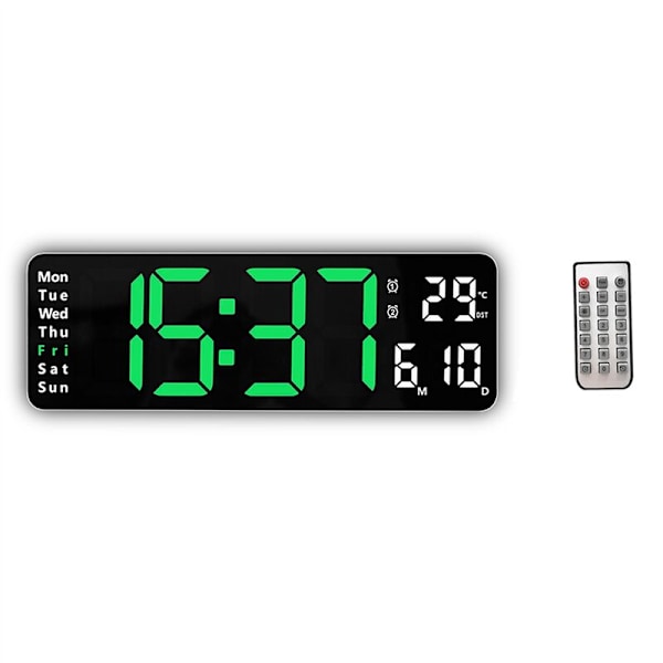 Stor digital väggklocka fjärrkontroll temperatur datum veckodag display timer nedräkning bord väggklocka dubbla larm LED-klockor A