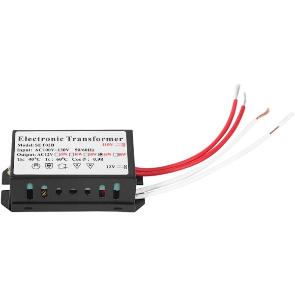 110V til 12V 60W Halogen Strøm Inverter Konverter Elektronisk Transformer Sort