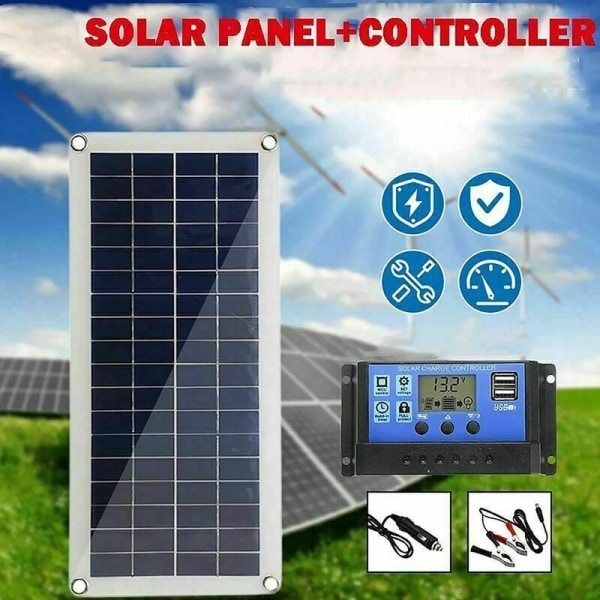 Solpanel 300W 12V, Solpanelsæt, Batteriopladersæt med 20A Solar Charge Controller til autocamper, yacht, udendørs, have, belysning