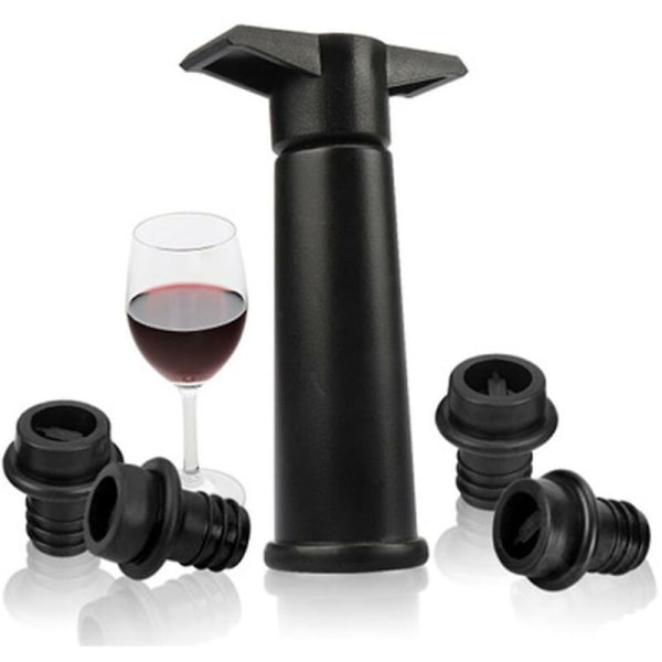Sort pumpe + vinbesparende propper for at holde vinen frisk (sort pumpe + 4 propper)