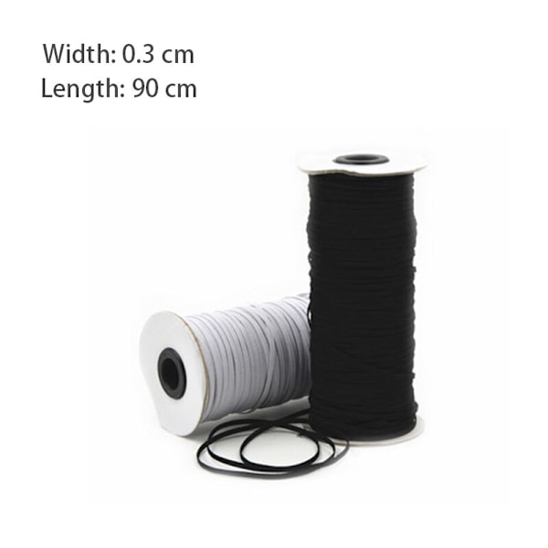 90 meter lang DIY flettet elastisk båndledning strikning syningstape, sort, 0,3 centimeter