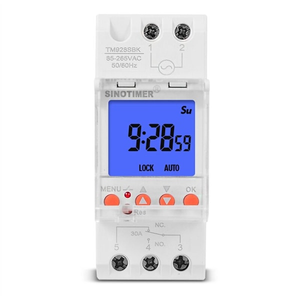 TM928SBKL Anden Kontrol Stor Skærm Display Udskifteligt Batteri Skinne Timer Switch Baggrundsbelysning-85-265V 30A