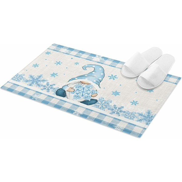 Jouluinen kylpyhuoneen matto, sininen ja valkoinen lumihiutalekuvio, pehmeä ja pörröinen mikrokuituinen pestävä lemmikkieläinten matto, liukumaton, erittäin imukykyinen, 16\" x 24\"