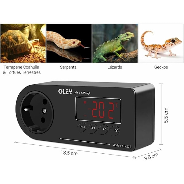 Terrarium Termostat til Reptiler - Slanger - Skildpadder - Firben - Geckos
