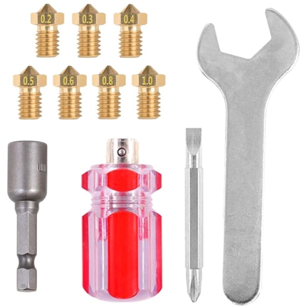 3D-skrivarmunstycken + DIY-verktyg för V6 0,2 mm 0,3 mm 0,4 mm 0,5 mm 0,6 mm 0,8 mm 1,0 munstycksverktyg för munstycksbyte