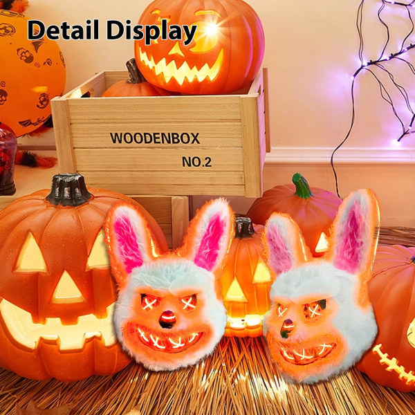 Horror Halloween Mask Bloody Rabbit Mask - Crazy Rabbit Halloween LED-maske for voksne Barn Holiday Party Carnival