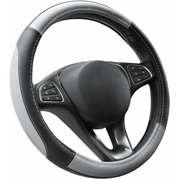 Gray and Black Microfiber Leather Steering Wheel Cover Diameter M 37-38 cm