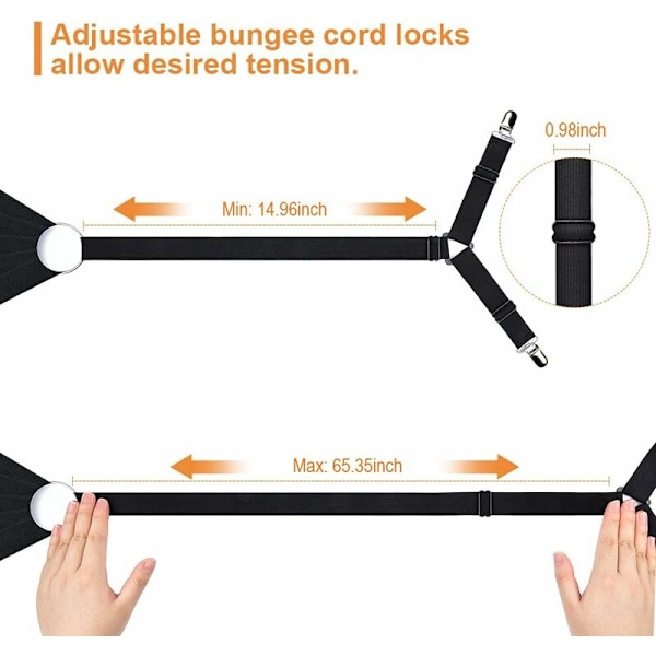 Strammesett for sengetøy, justerbart 6 sider, justerbare fester, sengetøystropper for runde og firkantede madrasser