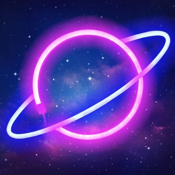 Planeetta lamppu, LED neon, koristepaneeli tytön huoneeseen, paristo tai USB seinäkoriste