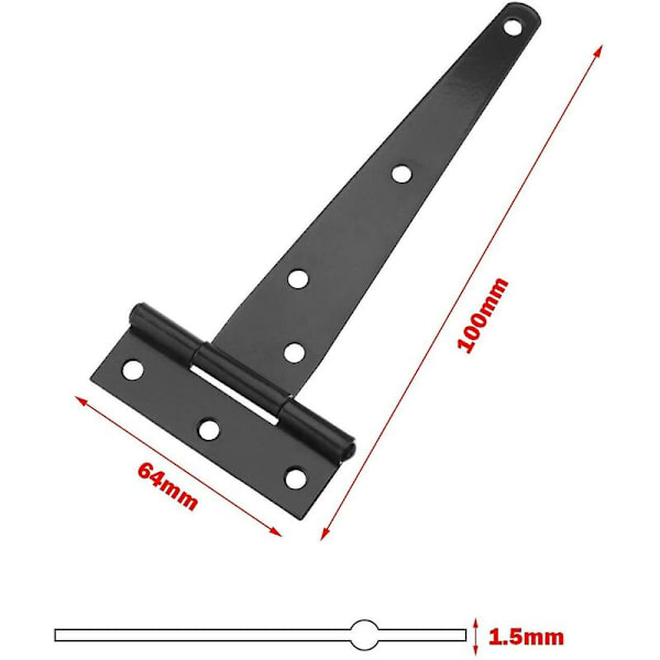 T-hængsel til haveskur, pakke med 6, 10 cm, kraftig, smedet stål, rustfri, sort