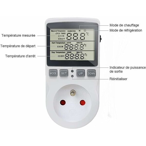 Stikkontakt Termostat Digital Temperaturregulator Opvarmning Køling med Sonde, LCD Stikkontakt Temperaturregulator Timer til Akvarium Inkubator Drivhus