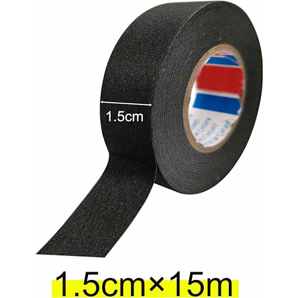 4 stk. sort selvklæbende tape (1,5 cm x 15 m) - bilkludstape, højtemperaturklæbebånd, kraftig sort tape, stoftape, bil ledningsføring H