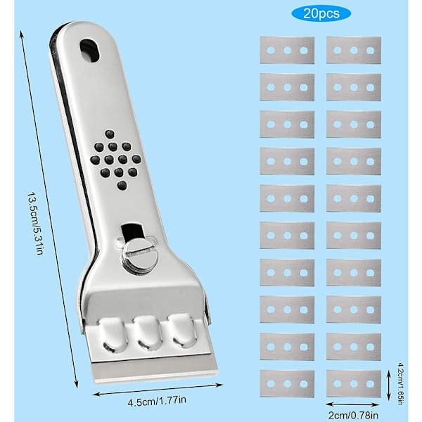 Glaskeramisk Kogeplade Skrabere Rustfrit Stål Glas Skrabere Induktion Kogeplade Skrabere Glaskeramisk Maling Skrabere Glaskeramisk Kogeplade Skrabere med 20 Blade