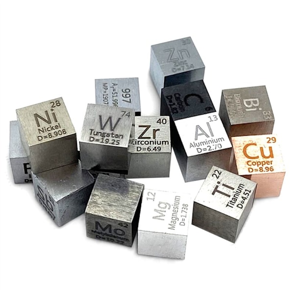 15 stk. Metal Element Kuber - Densitetskube Sæt til 1 Samling af Periodiske Systemer af Elementer - Ren Wolfram Kvadrat (10mm)