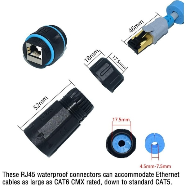 2 kappaletta suojattu RJ45-liitin vedenpitävä IP68 Cat5/5e/6 8P8C Ethernet LAN naaras-naaras kytkentäverkkoadapteri ulkokäyttöön