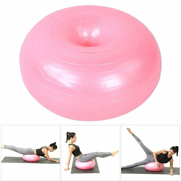 Yogaball - 50 cm Treningsball - PVC Rosa Donutform - Yogaballstol - Balanse Trener - Anti-Eksplosjon Tykkelse Oppblåsbar Sete Trening - Hjem & G