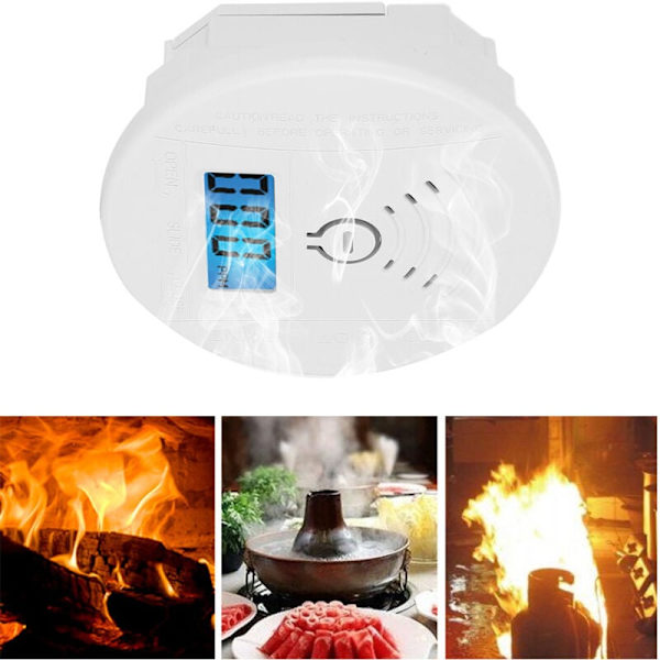 Mini Rund CO-sensor, 360° Koldioxiddetektor, Förgiftningsvarning, Ljud- och Ljusalarm med LCD-display
