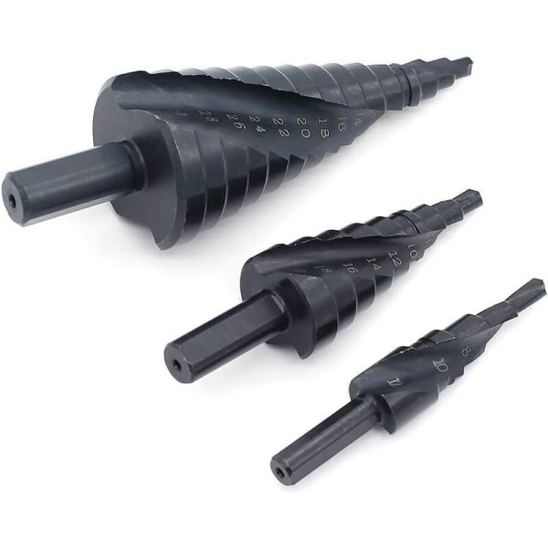 3 stk HSS spiralnitreringstrinbor til skæring af hul, forstørrelse, metalplade, PCV, træbearbejdning 4-12mm/4-20mm/4-32mm