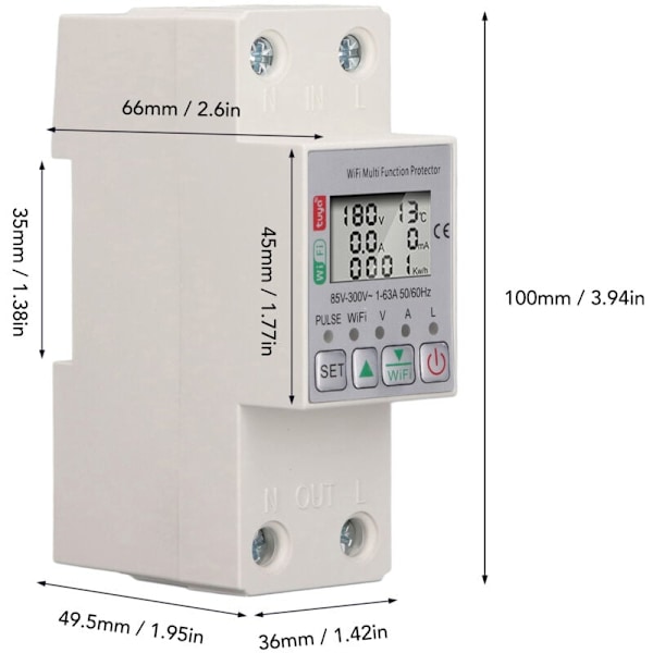 WiFi Smart Strømmåler Afbryder Tuya Energikredsløbsafbryder Multifunktionsbeskytter Med Måling AC85-300V 63A