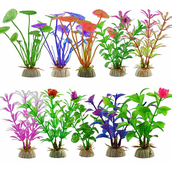 Akvarieplantedekorationer, Akvarieplanter Kunstige planter Akvarieornament akvariedekoration (10 stk forskelligt design)