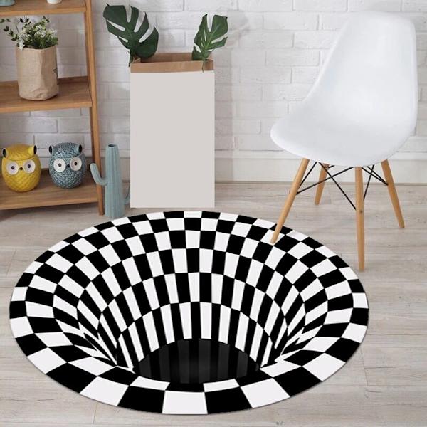 Illusion Matto Ansa Efekt 3D Pohjaton Reikä Pyöreä Matto Mustavalkoinen Ruudukko Makuuhuone Huone Liukumaton Lattiamatto-C