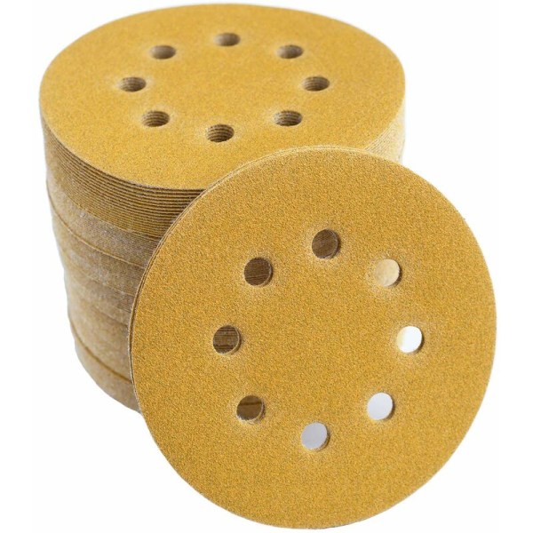 5" 8 Hole Hook and Loop Sanding Discs, 120 Grit Sandpaper, Self-Adhesive Back Sander Disc Sandpaper, 100 Pack