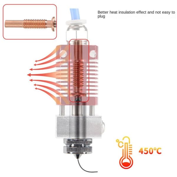 Reservedel seks hals - Integrert messingdyse, demontering, for Hotend 3D-skriverdeler
