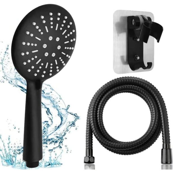 Black High Pressure Shower Head, Anti Limescale Shower Head with 1.5M Hose, Large Handheld Shower Head with 3 Spray Modes, High Pressure Removable S