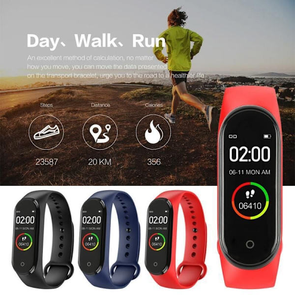 M4 Smart Armband - Träningsräkning - Smart Stegräknare - Armband - Kan mäta blodtryck och hjärtfrekvens, Trådladdningsmodell - Blå