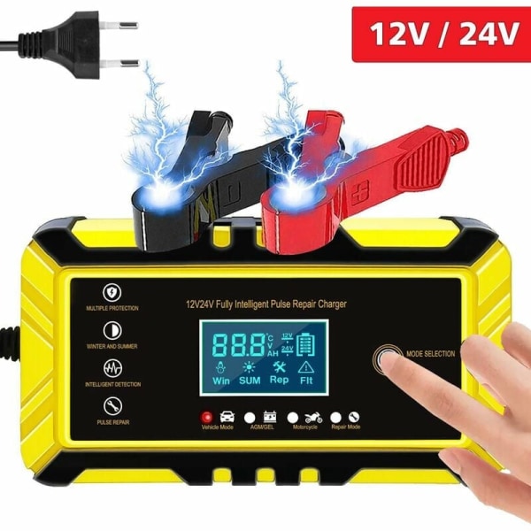12V/6A Bilbatterilader Smart Batterilader, LCD-skærm, Batterilader Vedligeholdelsesenhed med Flere Beskyttelsestyper