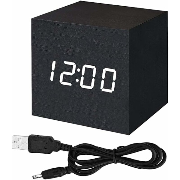 Bärbar LED Digital Väckarklocka, Tyst Mini Klocka med Röstaktiverad Enkel Minimalistisk Träklocka Temperaturkalender för Hem Kontor Resor (