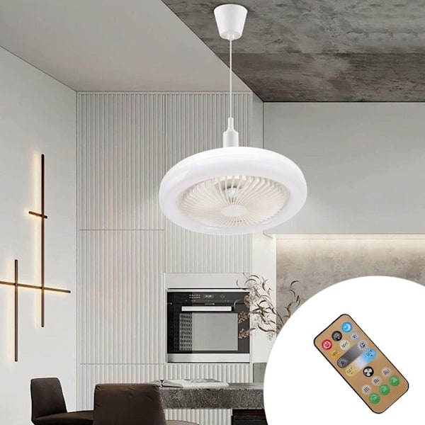 Takfläktar med gummibeläggning och fjärrkontroll, 36W Takfläkt 9,8 tum Liten Tyst E27 LED-fläktlampa för sovrum