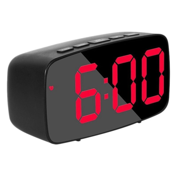 Sängbordssmart digital väckarklocka, röd LED-rese-USB-skrivbords klocka med 12/24H datumtemperatur snooze för sovrum, svart