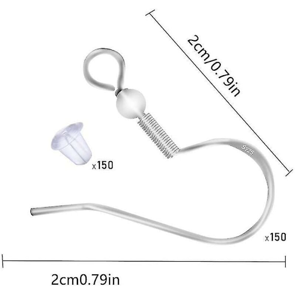 100 st 925 Sterling Silver Örhänge Krokar, Hypoallergena Örhänge Tillbehör