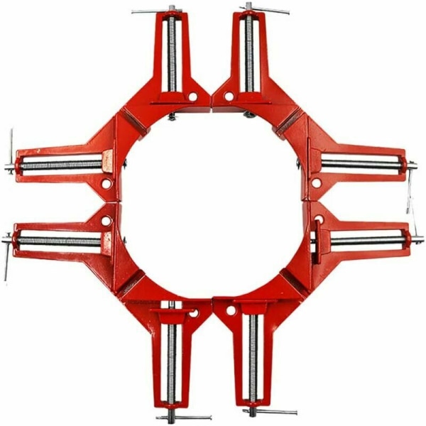 Justerbar vinkelindstillelig træbearbejdning skruestik sæt, 90° retvinklet klemme 4 stk., rød vinkelklemme til træbearbejdning, fastgørelse af fiskebeholder, rammeforstærkning. (4 stk