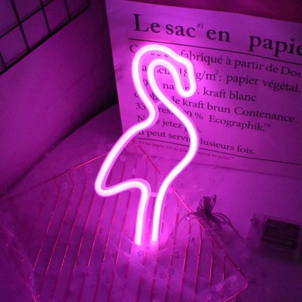 LED Neon Lys i Form af en Rosa Flamingo, USB 3-polet AA-drevet Flamingo Natlampe Skilt Julepynt Feriepynt Lys Soveværelse Bryllup B