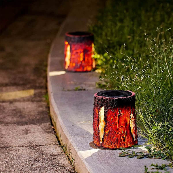 Solcellsdrivna Utomhus Trädstubbe Sollampa för Trädgård Utomhus Stump Torch Ljus Flimmerande Låga Lyktor Sol Landskapsbelysning för Trädgård, Pat